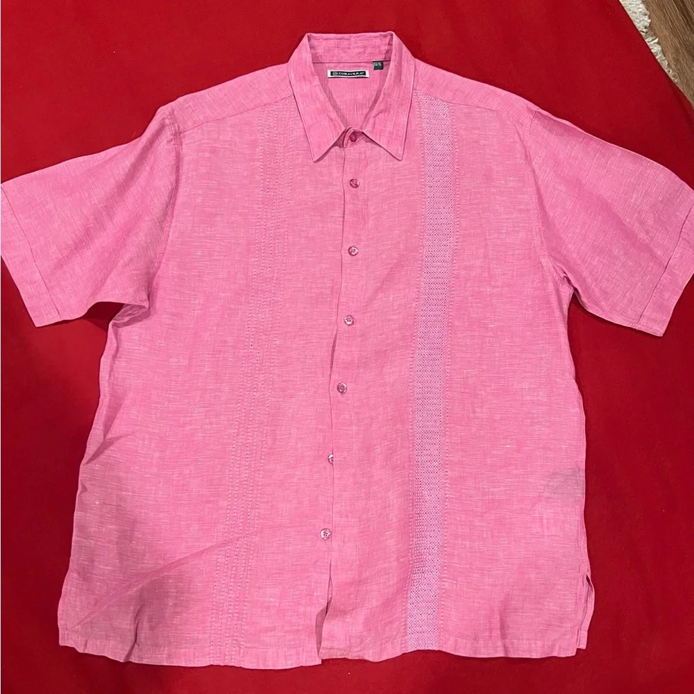 BUNDLE- get 2 Cubavera Men's Casual Button Down Shirts in Orange and Pink - Picture 5 of 6